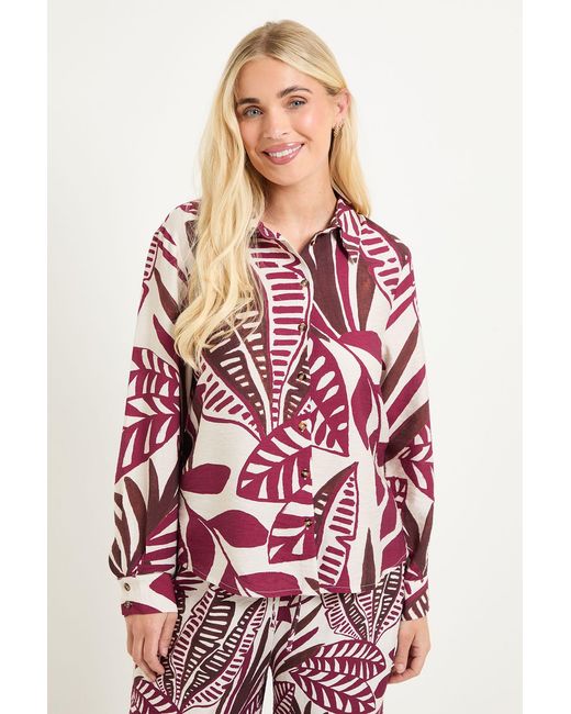 Wallis Red Petite Tropical Print Button Down Shirt