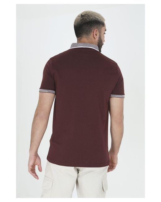 Brave Soul Brown 'Glover' Short Sleeve Jacquard Collar Jersey Polo Shirt for men