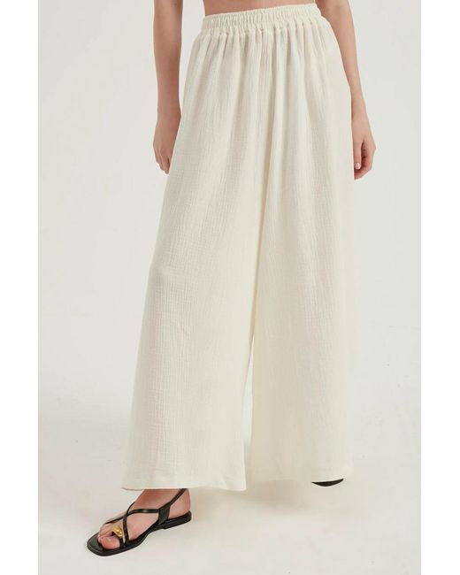 Hiccup Natural Linen High Waist Elastic Super Wide Leg Trousers