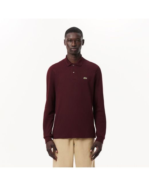 Lacoste Classic Fit L.12.12 Poloshirt Met Lange Mouwen In Rood Kastanjebruin in het Red voor heren