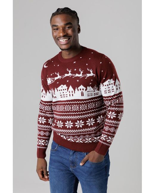 Tokyo Laundry Red Festive Jacquard Crew Neck Jumper for men