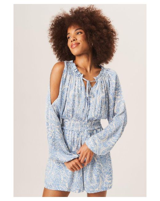 Gini London Blue Paisley Shirred Waist Playsuit