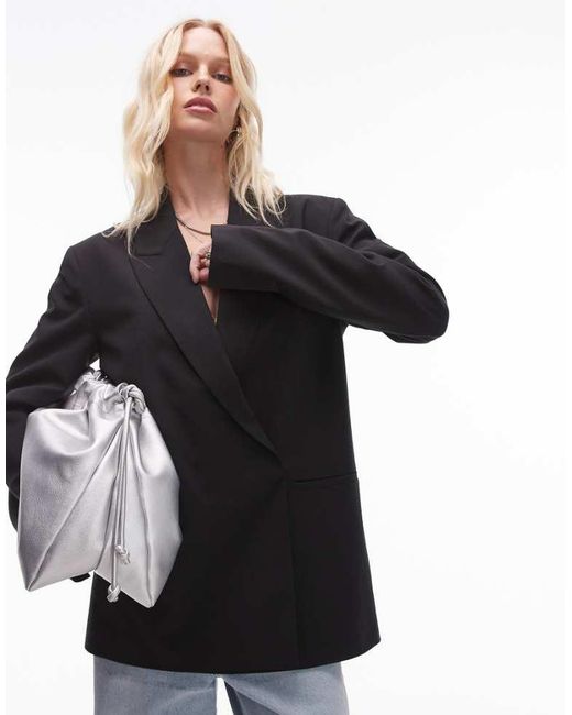 TOPSHOP Black Oversized Double Breasted Blazer