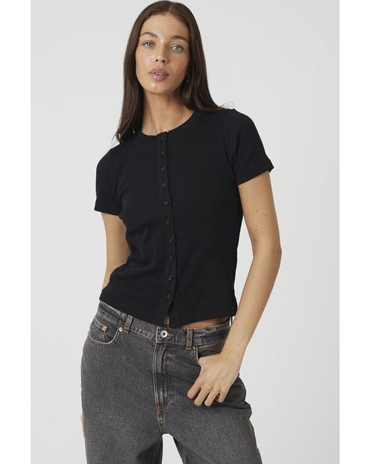 Brave Soul Black Cotton Rich Short Sleeve Button Down Top