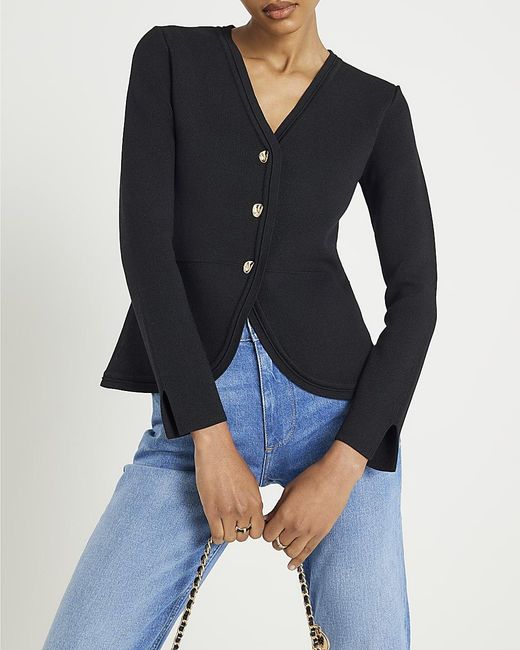 River Island Blue Cardigan Curved Hem V-Neck