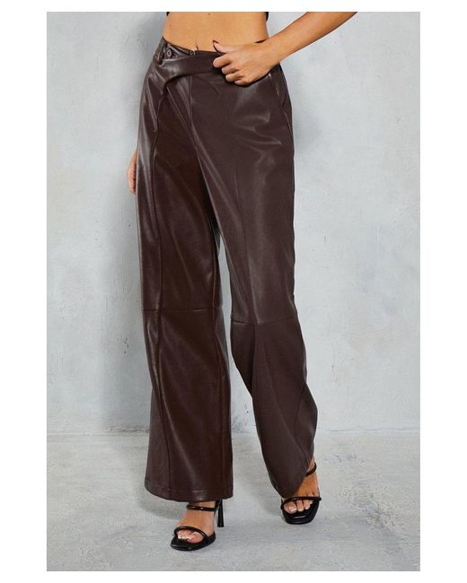MissPap Gray Leather Look Cross Front Waist Detail Trouser