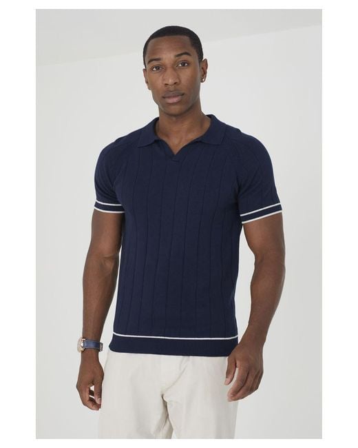 Brave Soul Blue 'Menton' Short Sleeve Open Collar Polo Shirt for men
