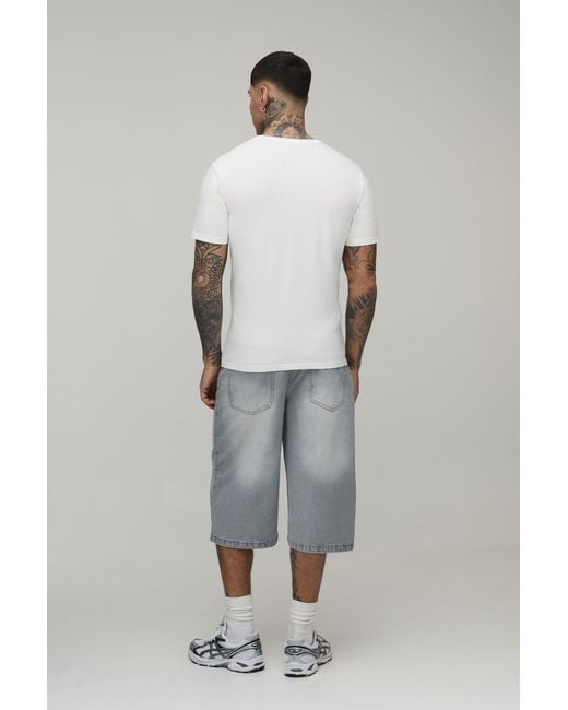 BoohooMAN Gray Tall Essential Longline Denim Jorts for men