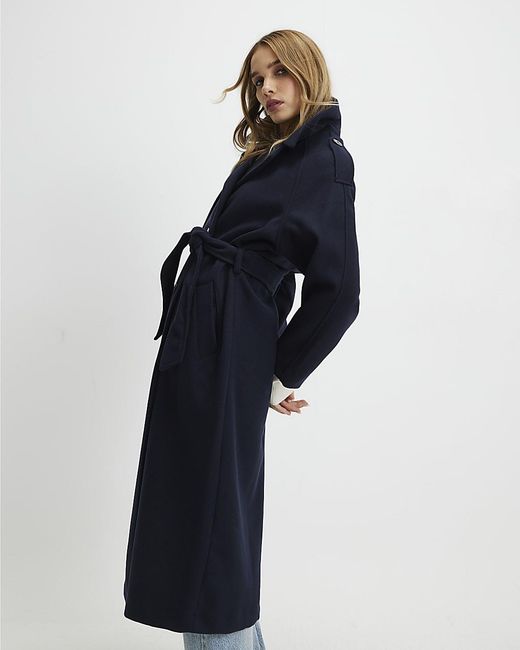 River Island Blue Trench Coat Double Breasted Belted