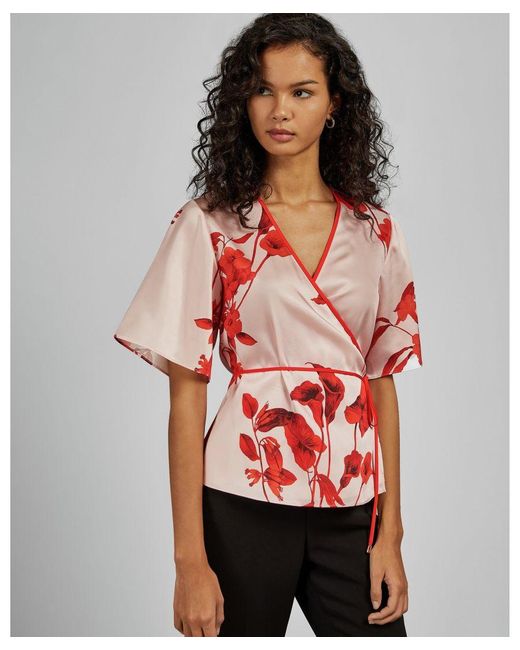 Ted Baker Red Melonyy Fantasia Wrap Top