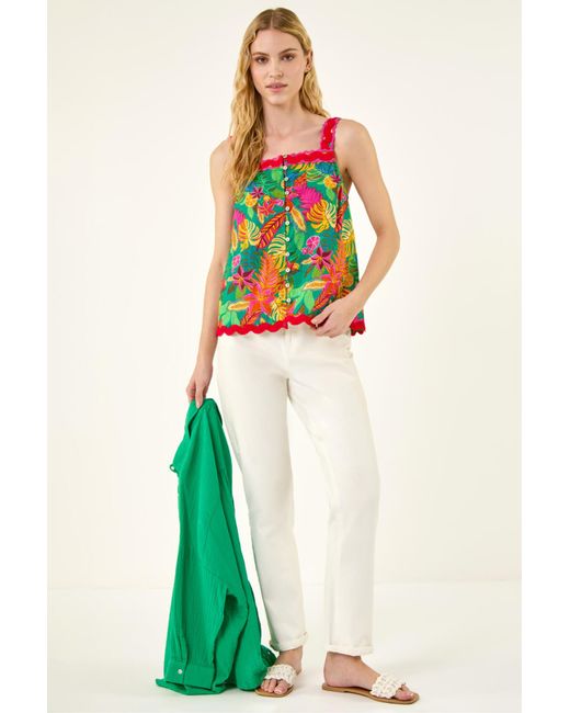 Roman Green Floral Ric Rac Cami Top