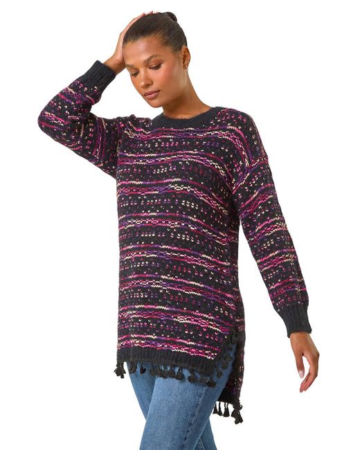 Roman Purple Boucle Fringe Hem Tunic Jumper