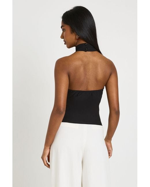 Boohoo Black Fitted Halterneck Cinched Top
