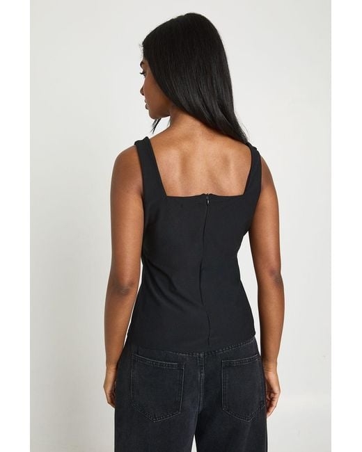Boohoo Black Fitted Square Neck Cinched Strappy Top
