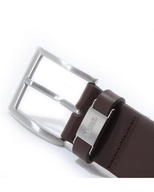 Boss Brown Logo Emed Keeper Leather Belt for men