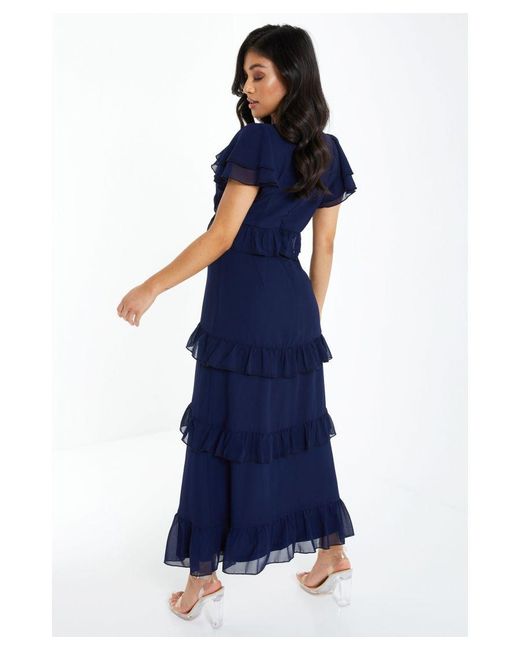Quiz navy frill dress online