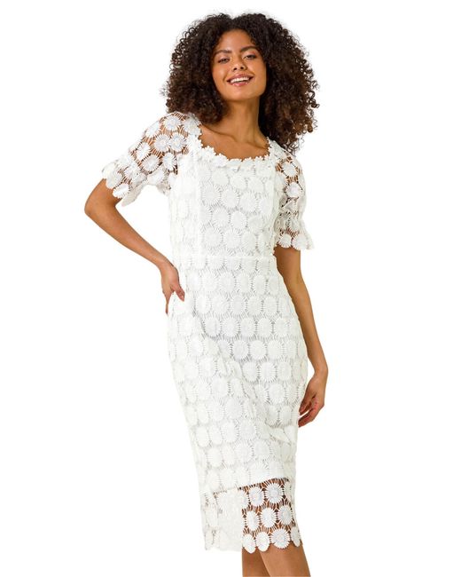 D.u.s.k White Sun Crochet Detail Midi Dress