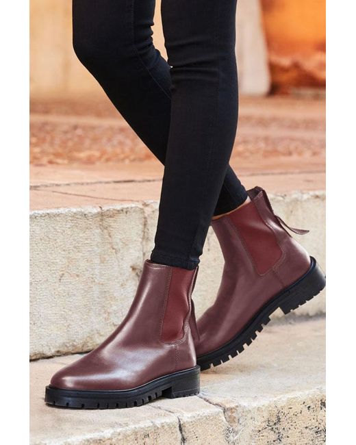 Sosandar Blue Burgundy Chunky Sole Leather Chelsea Boot