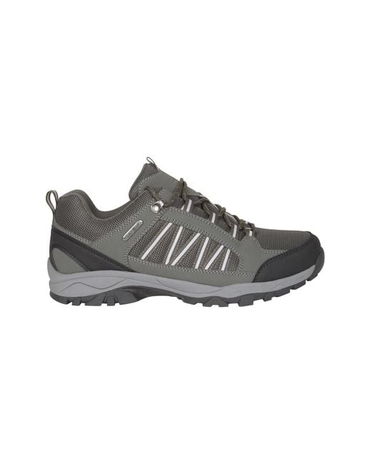 Mountain Warehouse Gray 'Path' Walking Shoes Cushioned Footbed Mesh Lining Waterproof Comfy Trail Trekking Trainers for men