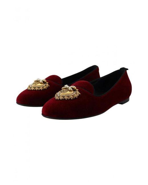 Dolce & Gabbana Purple Bordeaux Velvet Slip-On Loafers Flats Shoes