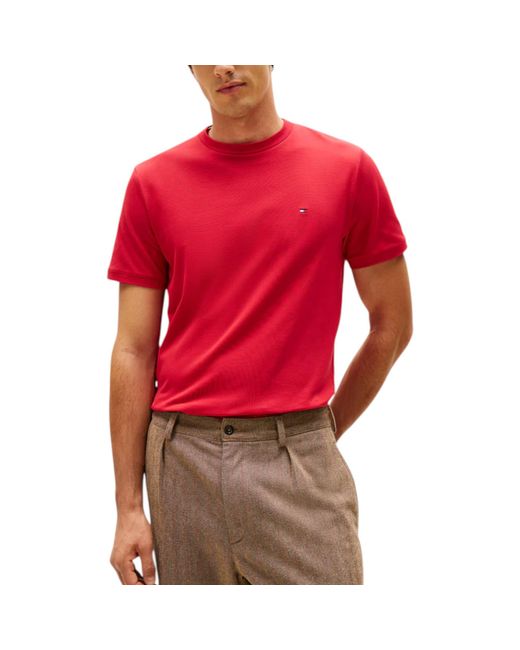 Tommy Hilfiger Red T Shirts Crew Neck Short Sleeve Summer New Cotton Top Tee for men