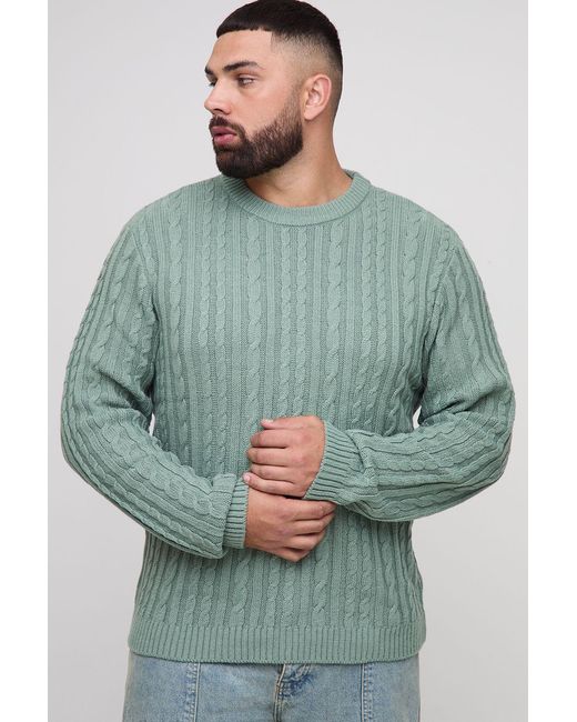 BoohooMAN Green Plus Basic Regular Fit Cable Knit Jumper for men