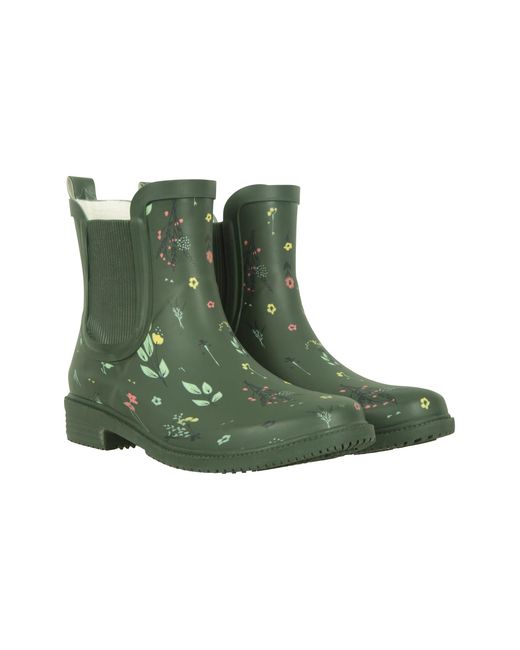 Mountain Warehouse Green Printed Rubber Ankle Wellies Waterproof Cushioned Outdoor Rain Boots