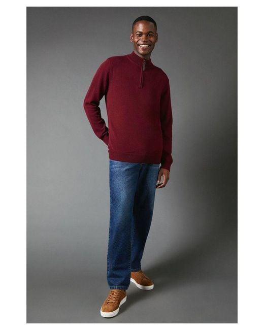 MAINE Red Premium Pure Cotton Half Zip Funnel Jumper for men