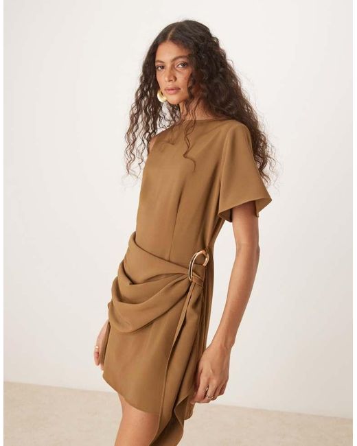 ASOS Natural Drop Waist Sash Front Mini Dress