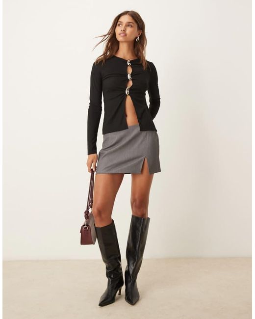 ASOS Black Rib Long Sleeve Top With Buttons