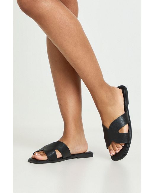 Boohoo Black Cut Out Flat Sandals
