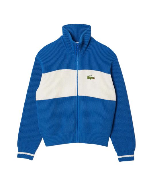 Lacoste Blue Ladies Zipper Cotton Colour Block Cardigan