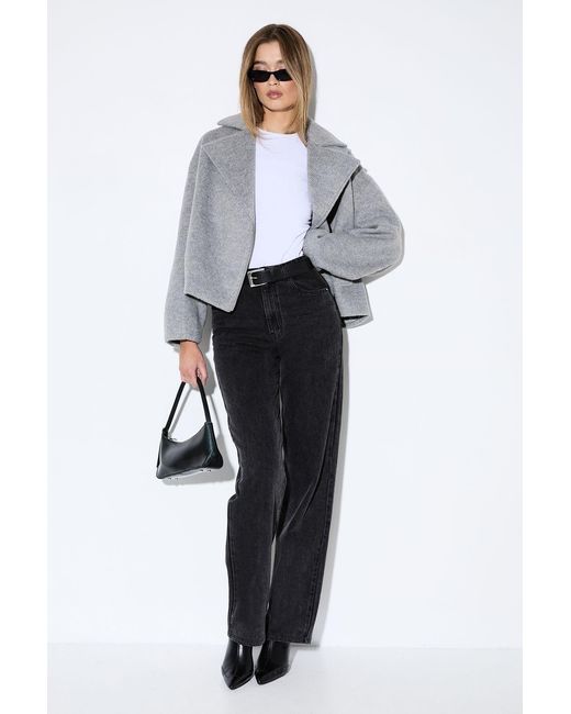 MissPap Gray Oversized Brushed Biker Jacket
