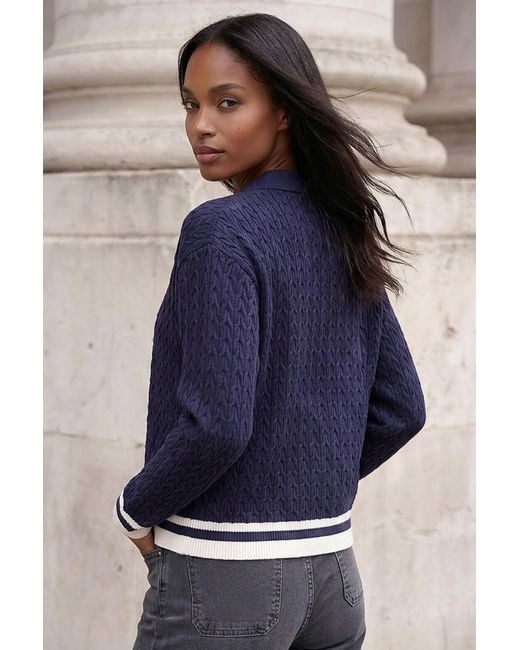 Roman Blue Cable Collared Knit Cardigan