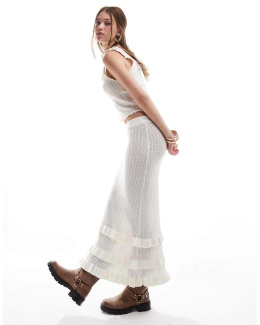 Miss Selfridge White Crochet Maxi Skirt With Frill Detail