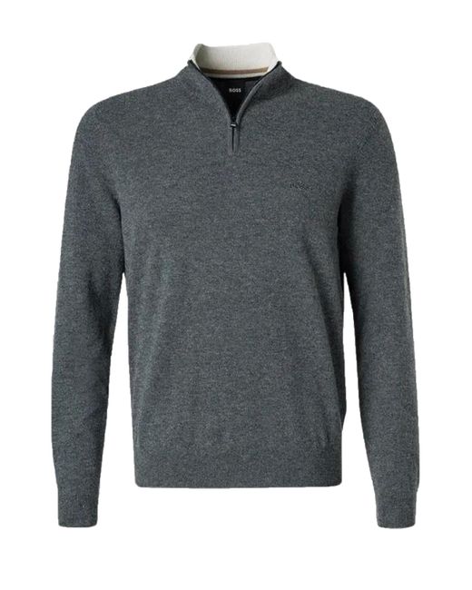 Boss Gray Emarlo Half Zip Knitwear Medium for men