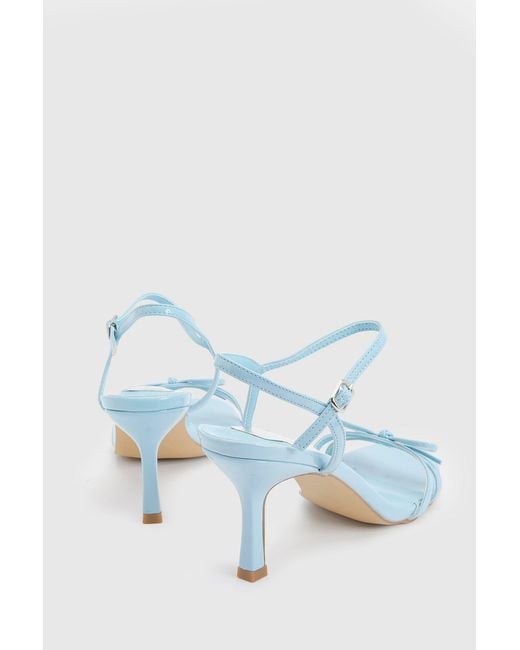 Oasis Blue Scarlett Faux Leather 2 Part Bow Trim Medium Heeled Sandals
