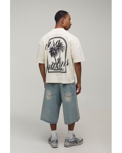 BoohooMAN Gray Oversized Boxy Casa Palms Print T-Shirt Cotton for men