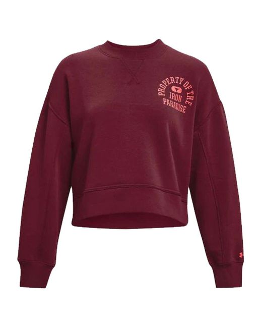 Under Armour Project Rock Burgundy Fleece Sweater in het Purple