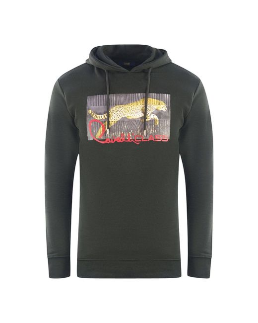 Roberto Cavalli Green Sprinting Leopard Logo Hoodie for men