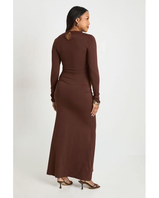 Boohoo Brown Maternity Ruched Side Detail Maxi Dress