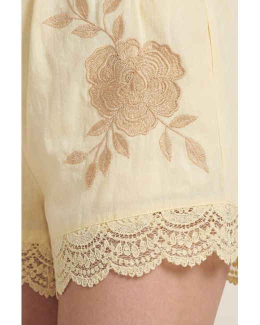 Nasty Gal Natural Cotton Embroidered Lace Trim Shorts