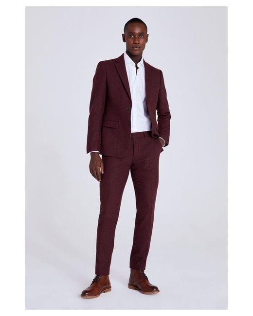 Moss Bros Red Slim Fit Fig Donegal Tweed Jacket for men