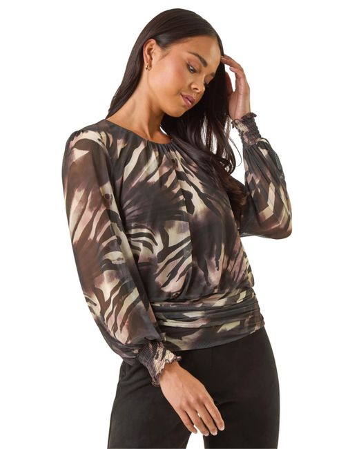 Roman Black Petite Mesh Blouson Top