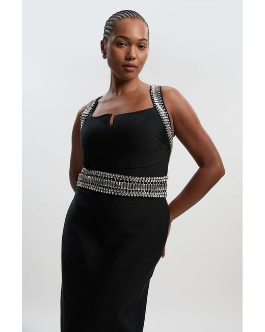 Karen Millen Black Plus Size Bandage Figure Form Knit Embellished Maxi Dress