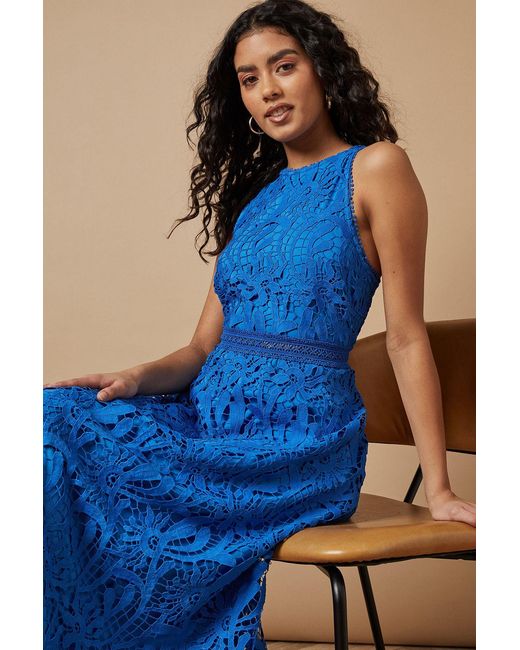 Oasis Blue Petite Lace Halterneck Dress