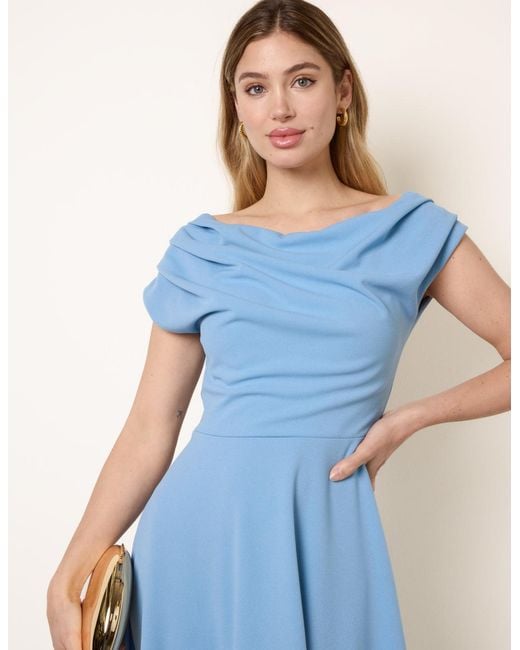 Blue Vanilla Blue Scuba Crepe Off-Shoulder Skater Dress