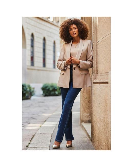 Sosandar Brown Stone Shawl Collar Blazer
