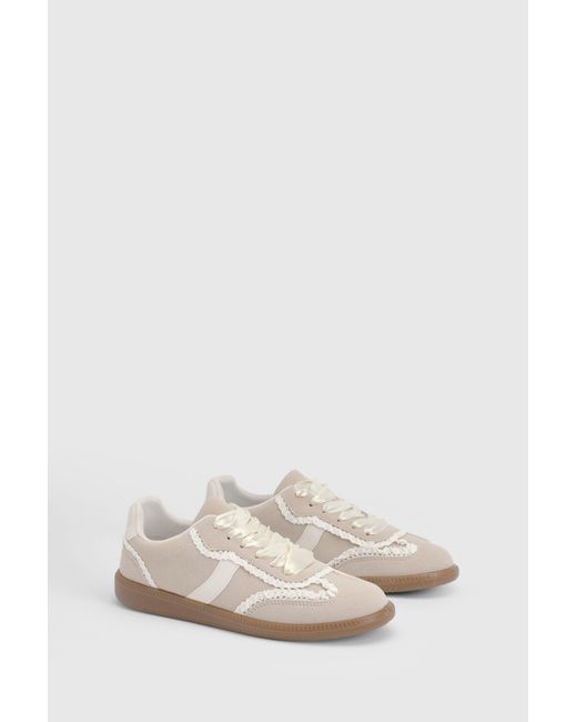 Oasis Natural Tyler Faux Suede Lace Trim Detail Up Trainers