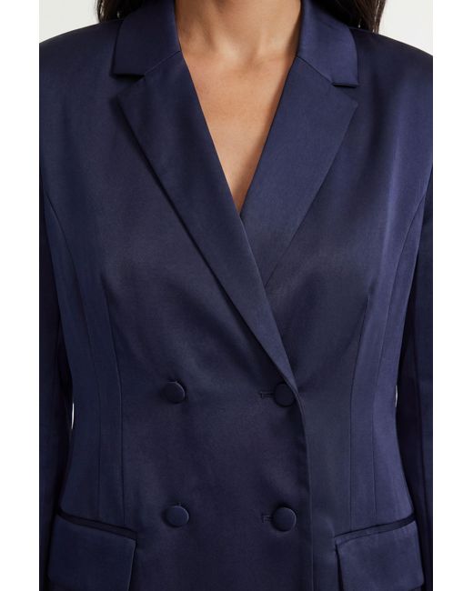 Wallis Blue Satin Double Breasted Blazer Coord